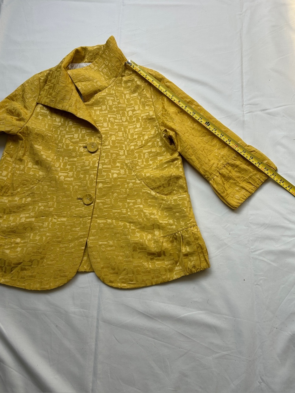 Mustard Yellow Textured Three-Quarter Jacket - Picture 5 of 7